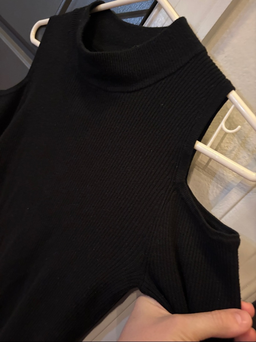 Atmosphere Black Ribbed Cold-Shoulder Top - Picture 4 of 5